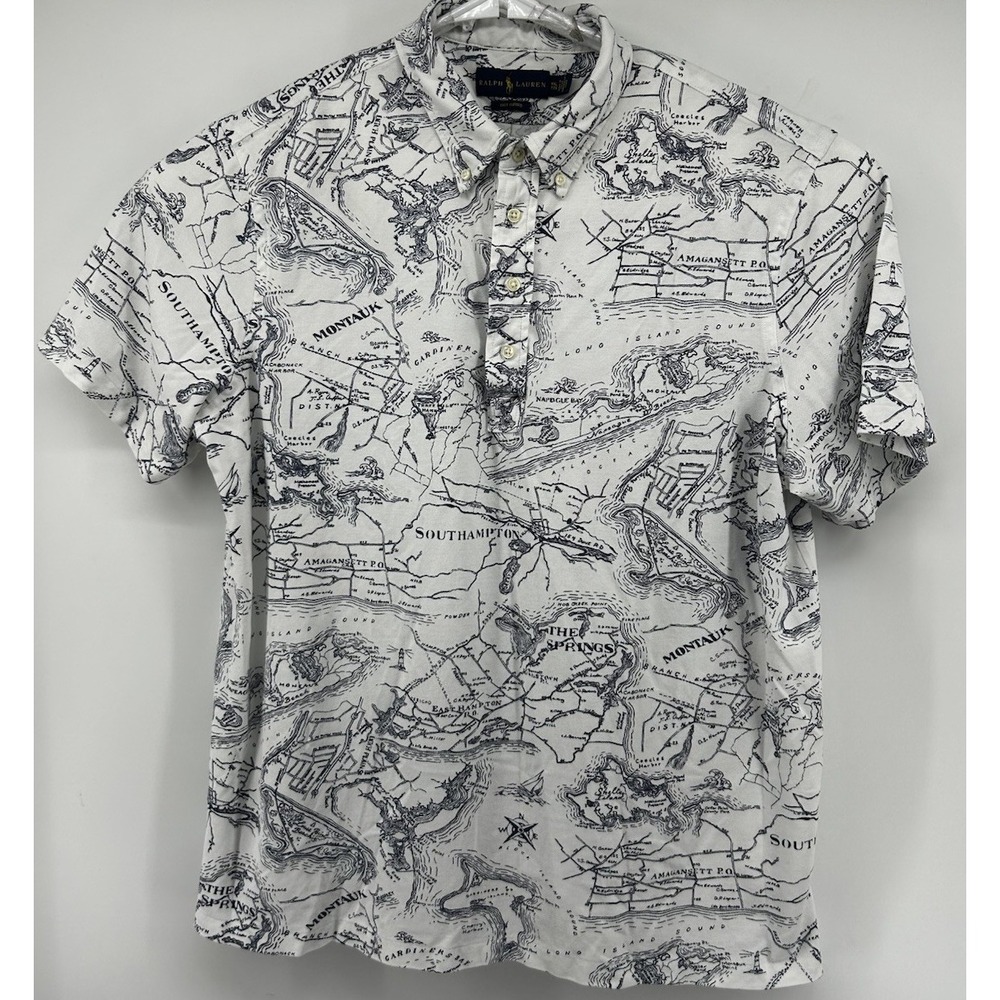 Polo Ralph Lauren Knit Oxford Nautical The Hamptons Map Polo White 2XL